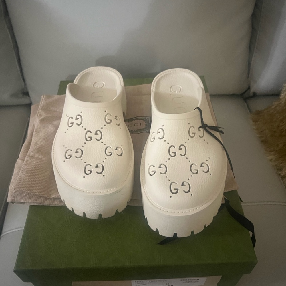 Gucci Women's Rubber GG Mules Sz 38